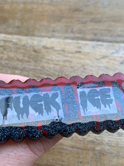 As-Is Fuck Ice Bloody Gothic Glitter Pin Brooch Resin Anti Ice Protest Statement Pin Hand-Painted