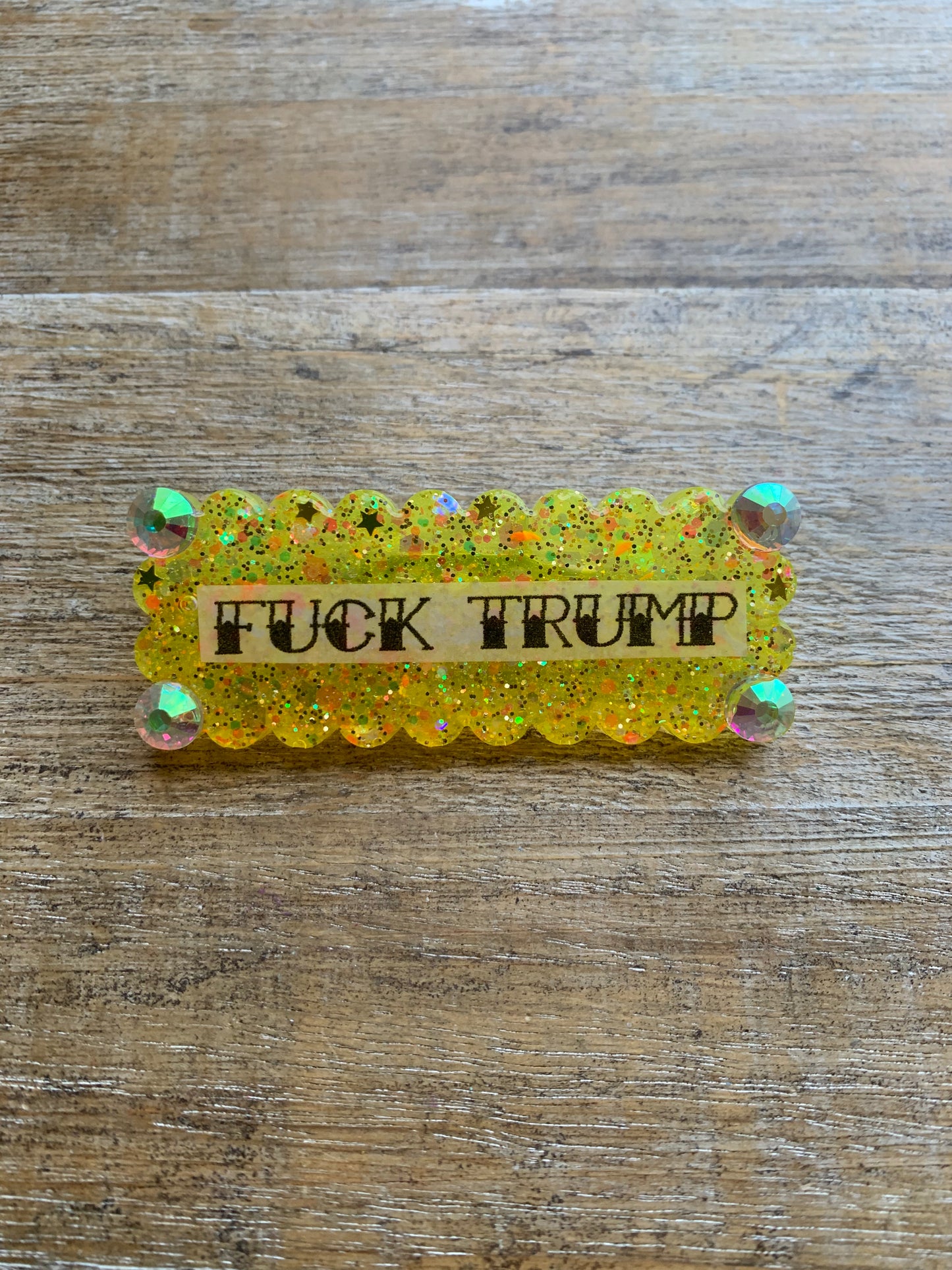 Fuck Trump Yellow Glitter Pin Brooch Resin Anti Trump Fuck MAGA Protest Statement Pin