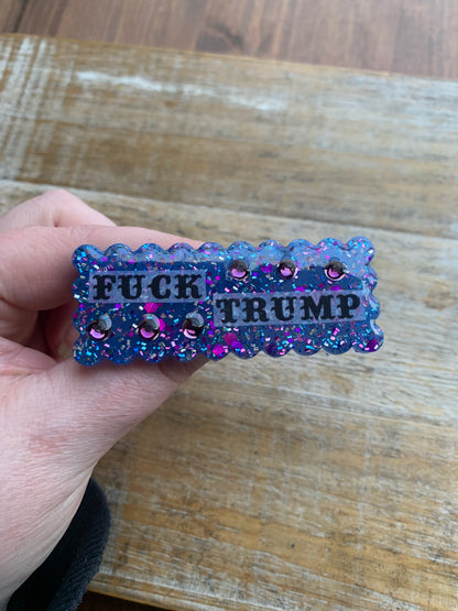 Fuck Trump Blue Glitter Pin Brooch Resin Anti Trump Fuck MAGA Protest Statement Pin