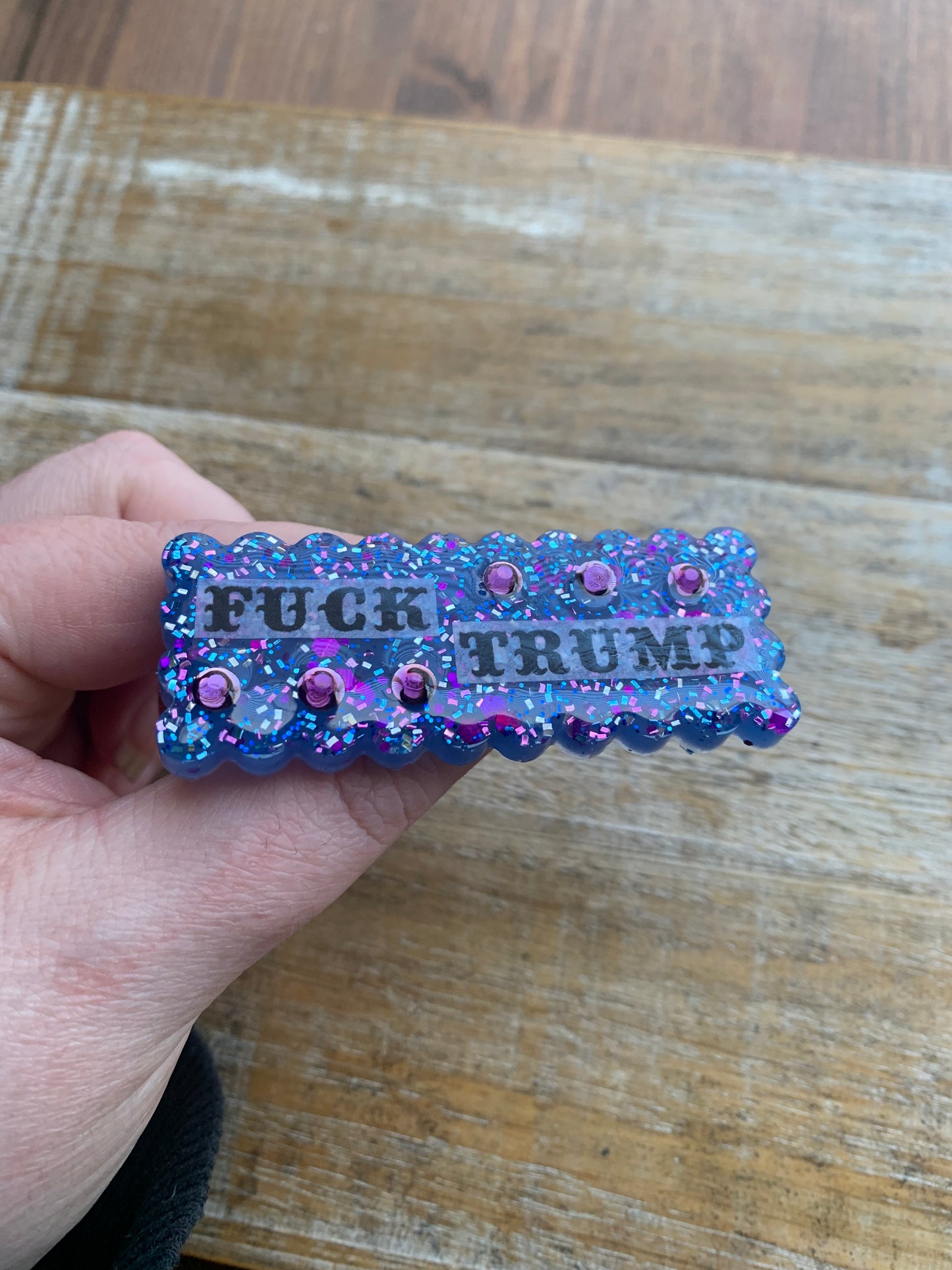 Fuck Trump Blue Glitter Pin Brooch Resin Anti Trump Fuck MAGA Protest Statement Pin