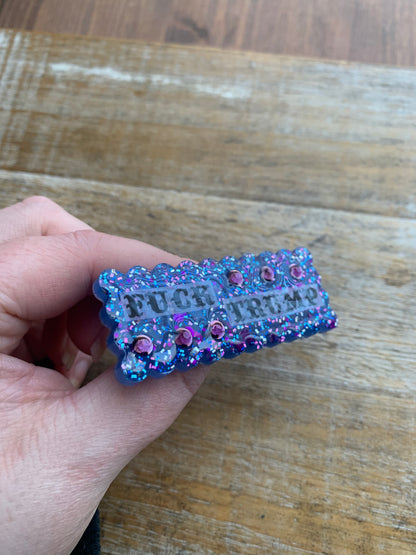 Fuck Trump Blue Glitter Pin Brooch Resin Anti Trump Fuck MAGA Protest Statement Pin