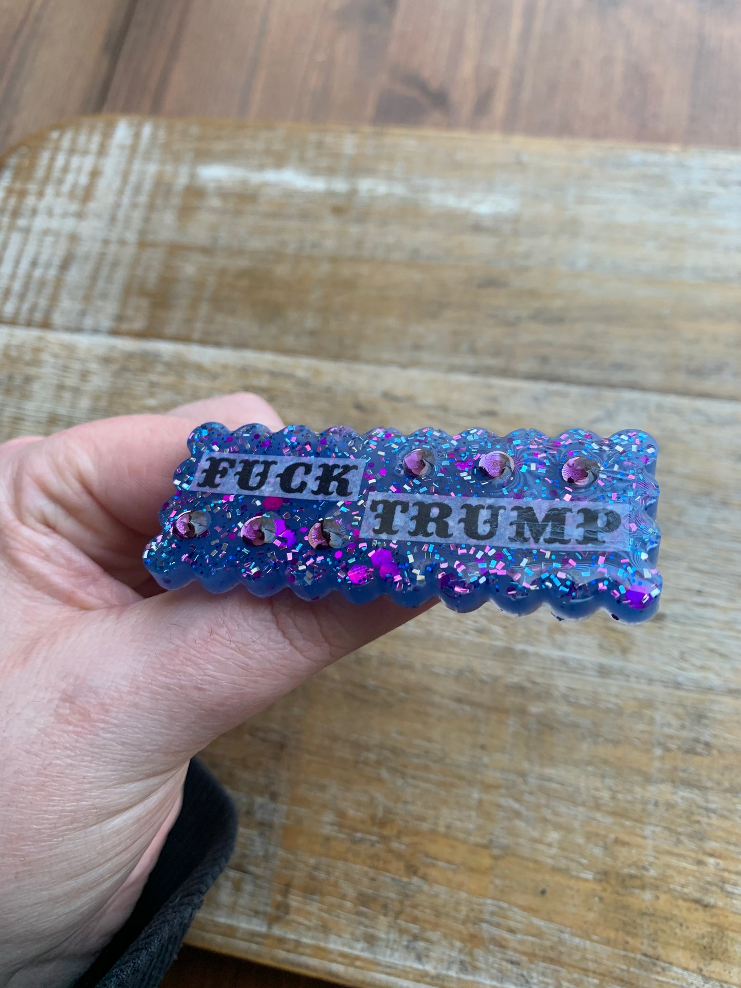 Fuck Trump Blue Glitter Pin Brooch Resin Anti Trump Fuck MAGA Protest Statement Pin