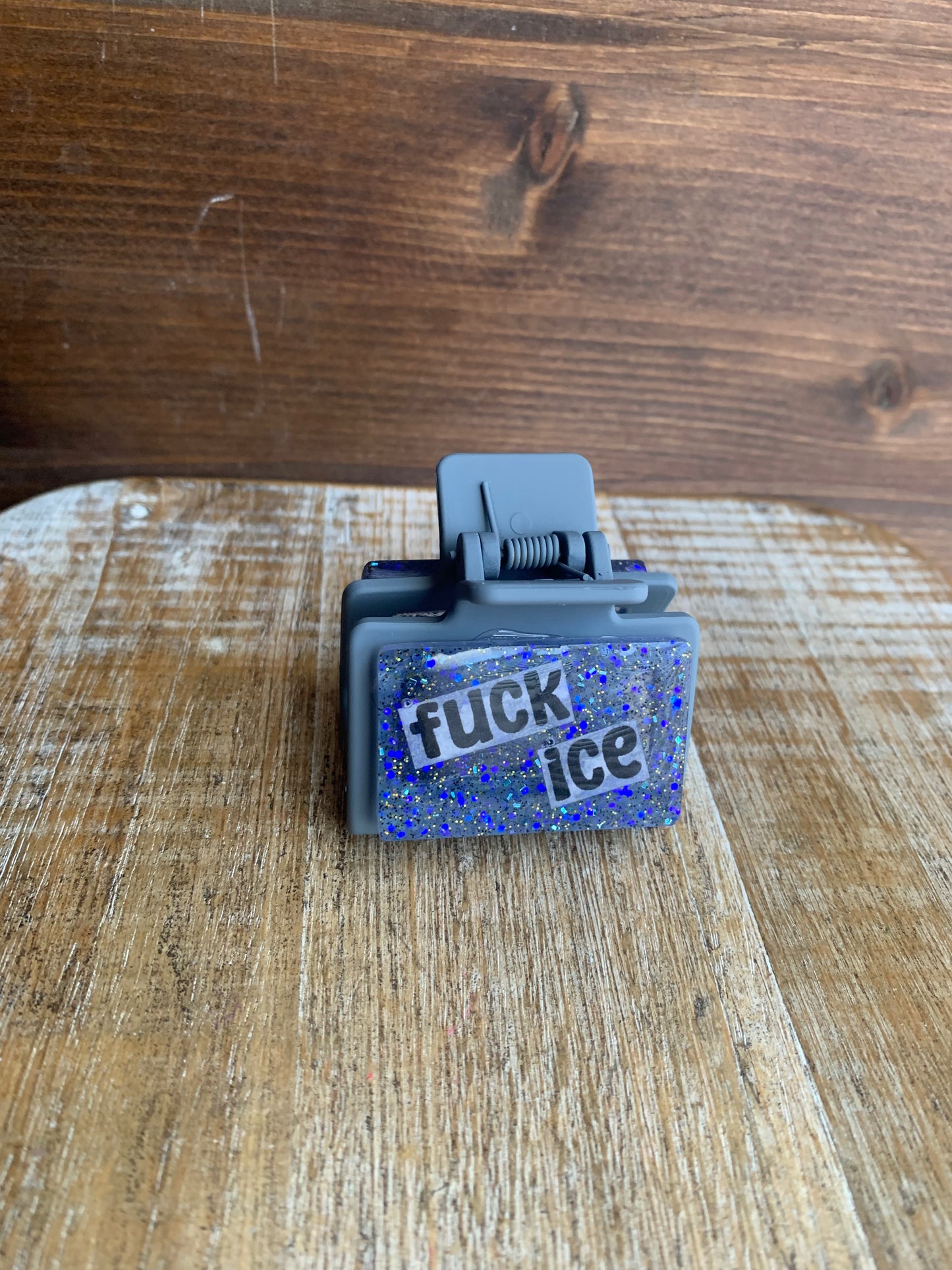 Fuck Ice Resin Small Hair Claw Anti-Ice Leftist Glitter Hair Clip Accessory