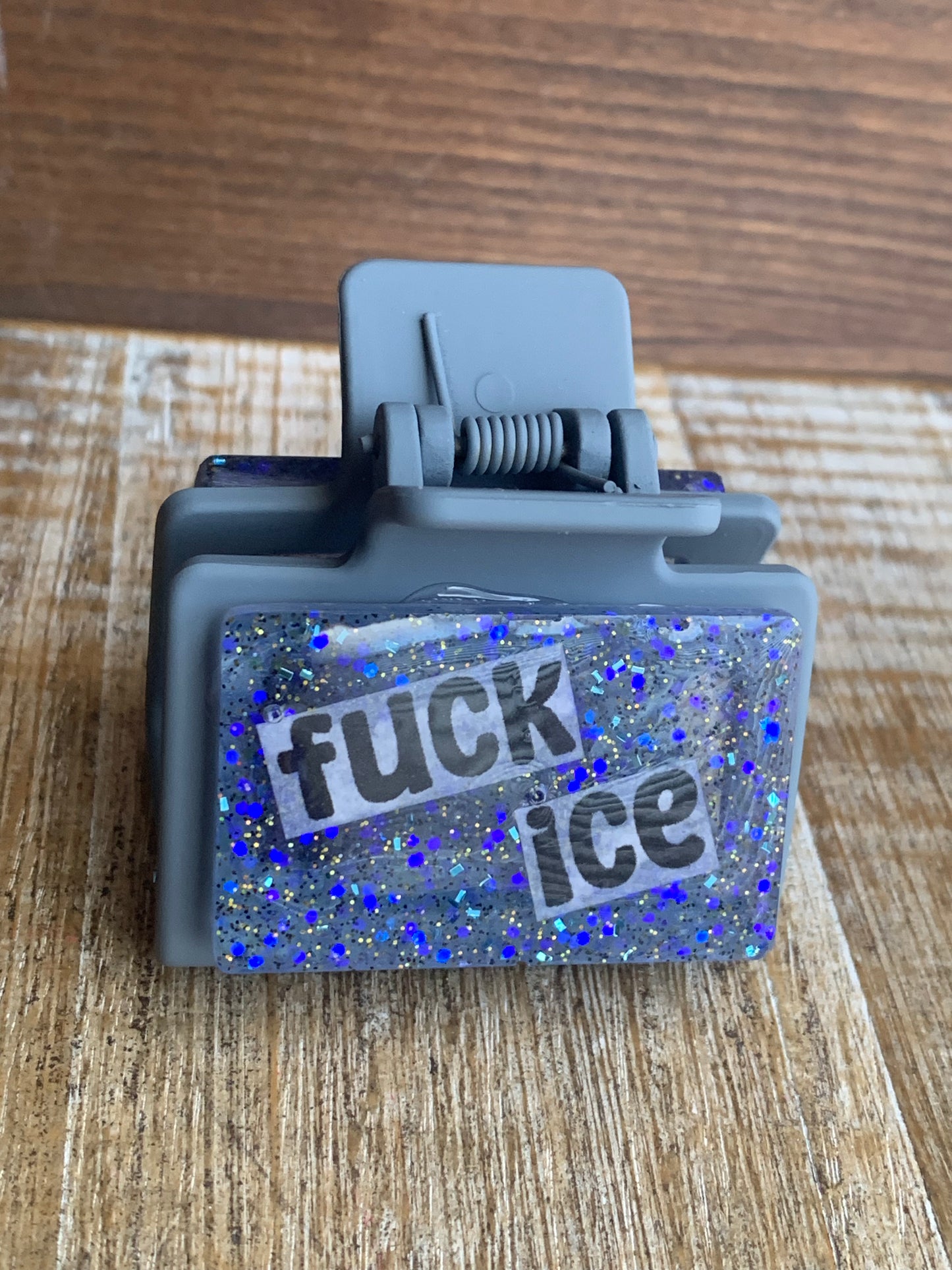 Fuck Ice Resin Small Hair Claw Anti-Ice Leftist Glitter Hair Clip Accessory
