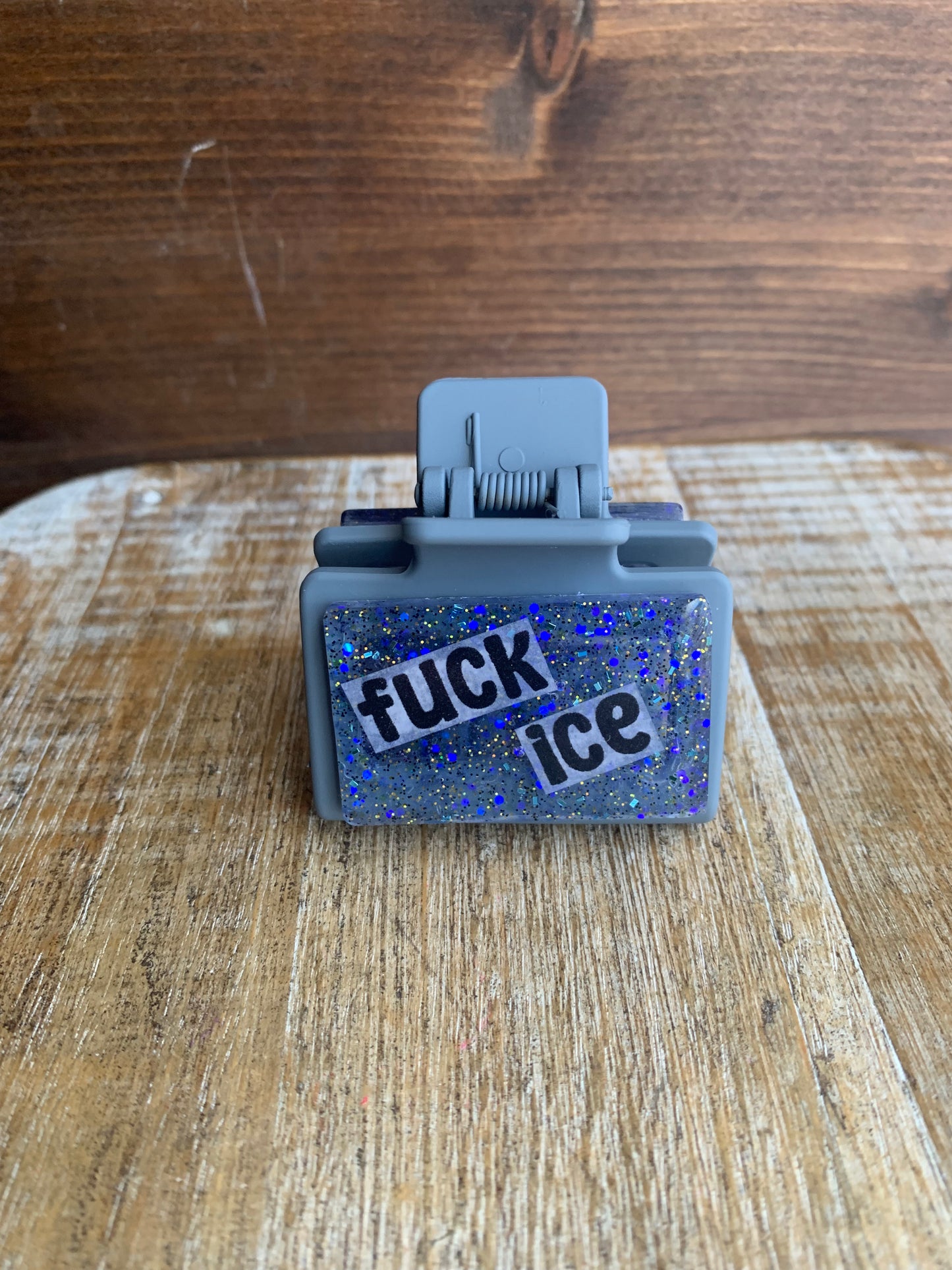 Fuck Ice Resin Small Hair Claw Anti-Ice Leftist Glitter Hair Clip Accessory