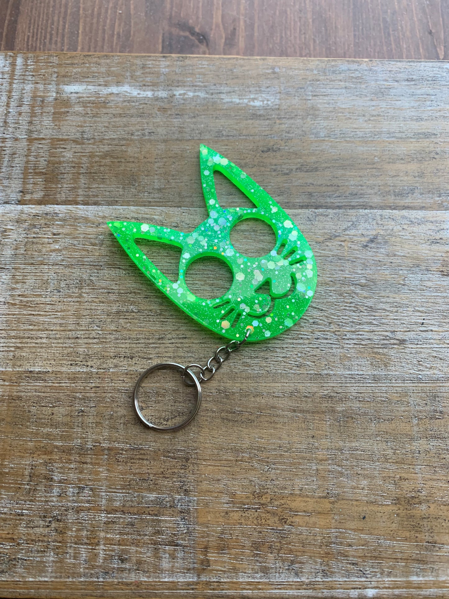 Neon Green Cat Keychain Cute Lime Green Kitty Cat Keyring