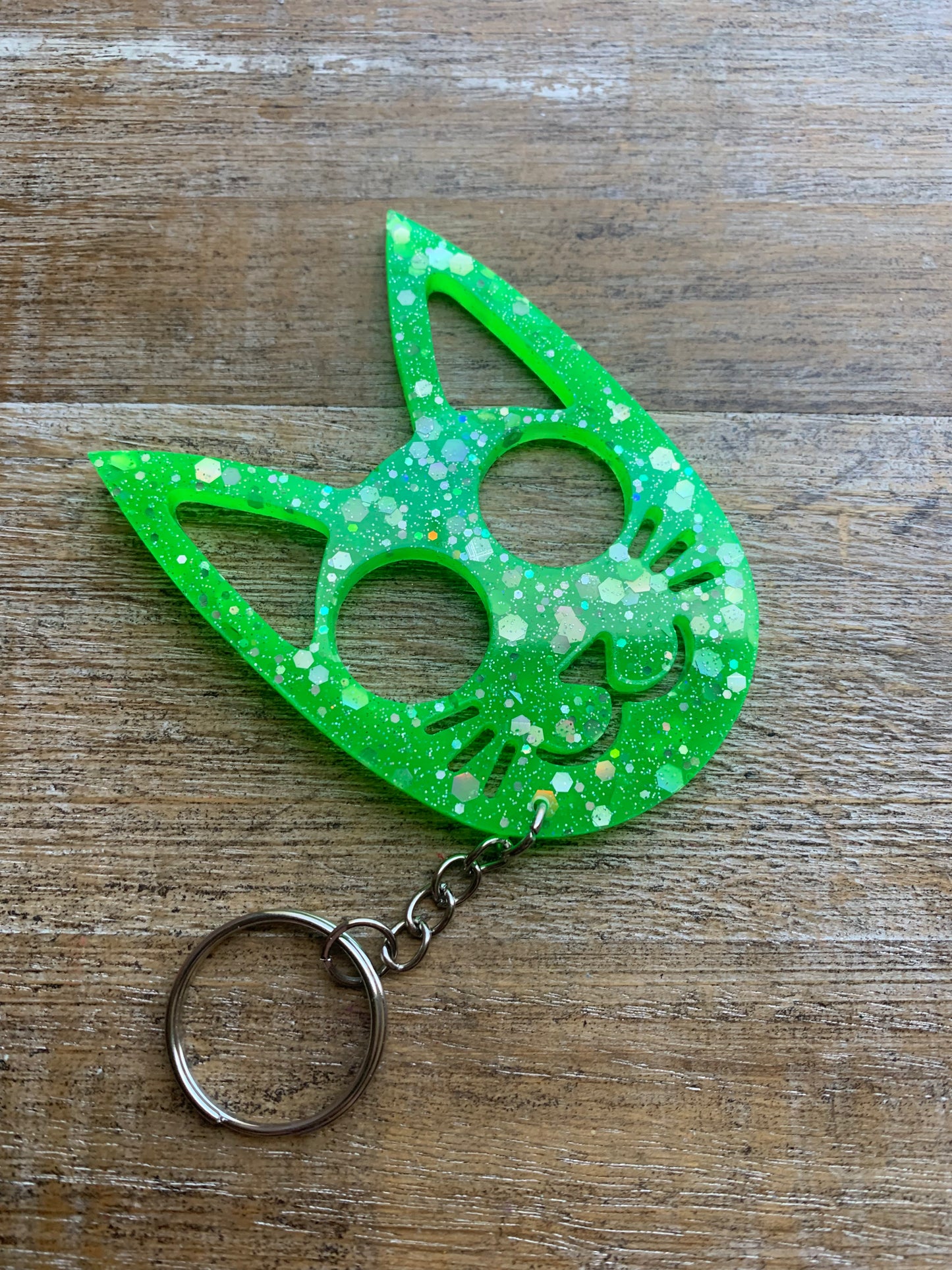 Neon Green Cat Keychain Cute Lime Green Kitty Cat Keyring