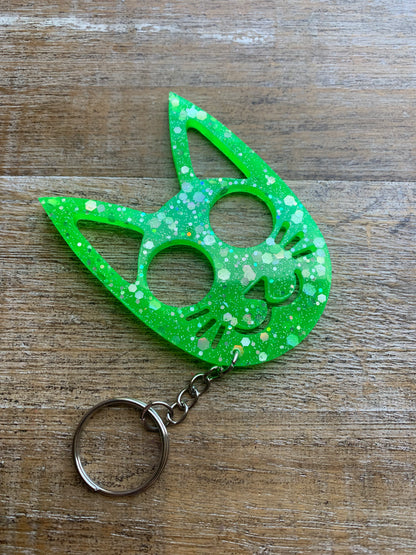 Neon Green Cat Keychain Cute Lime Green Kitty Cat Keyring