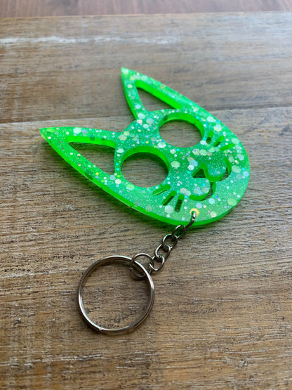 Neon Green Cat Keychain Cute Lime Green Kitty Cat Keyring