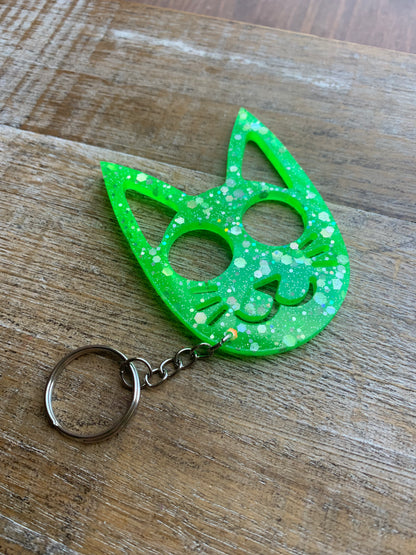 Neon Green Cat Keychain Cute Lime Green Kitty Cat Keyring