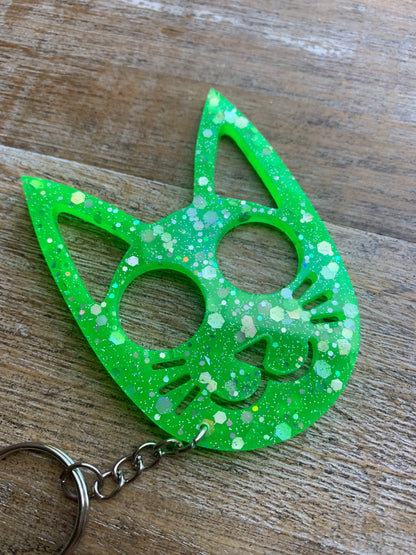 Neon Green Cat Keychain Cute Lime Green Kitty Cat Keyring