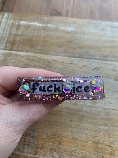 Fuck Ice Pink Glitter Pin Brooch Resin Anti Ice Protest Statement Pin with Rhinestones