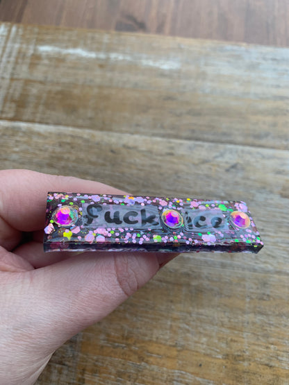 Fuck Ice Pink Glitter Pin Brooch Resin Anti Ice Protest Statement Pin with Rhinestones