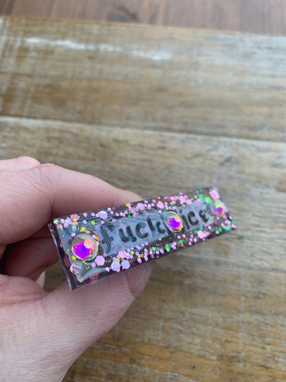 Fuck Ice Pink Glitter Pin Brooch Resin Anti Ice Protest Statement Pin with Rhinestones
