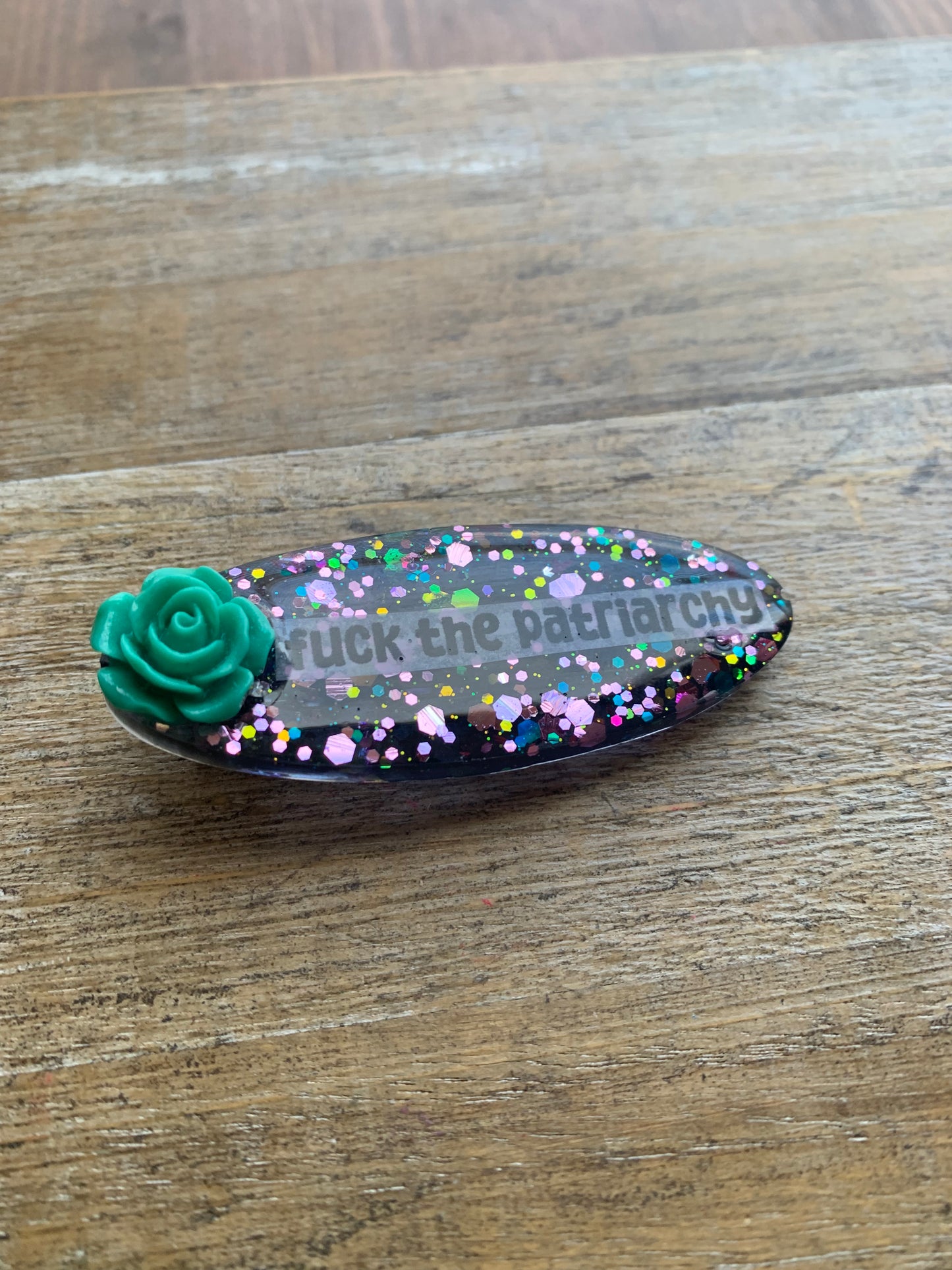 Fuck The Patriarchy Pink & Teal Mixed Colors Rose Liberal Feminist Protest Hair Clip