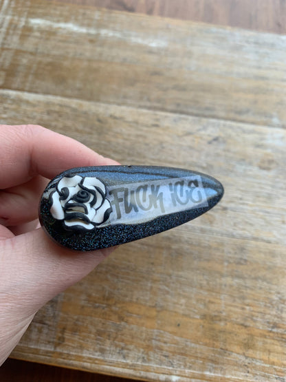 Fuck Ice Black Glitter Pin Brooch Resin Anti Ice Protest Statement Pin with Clay Rose