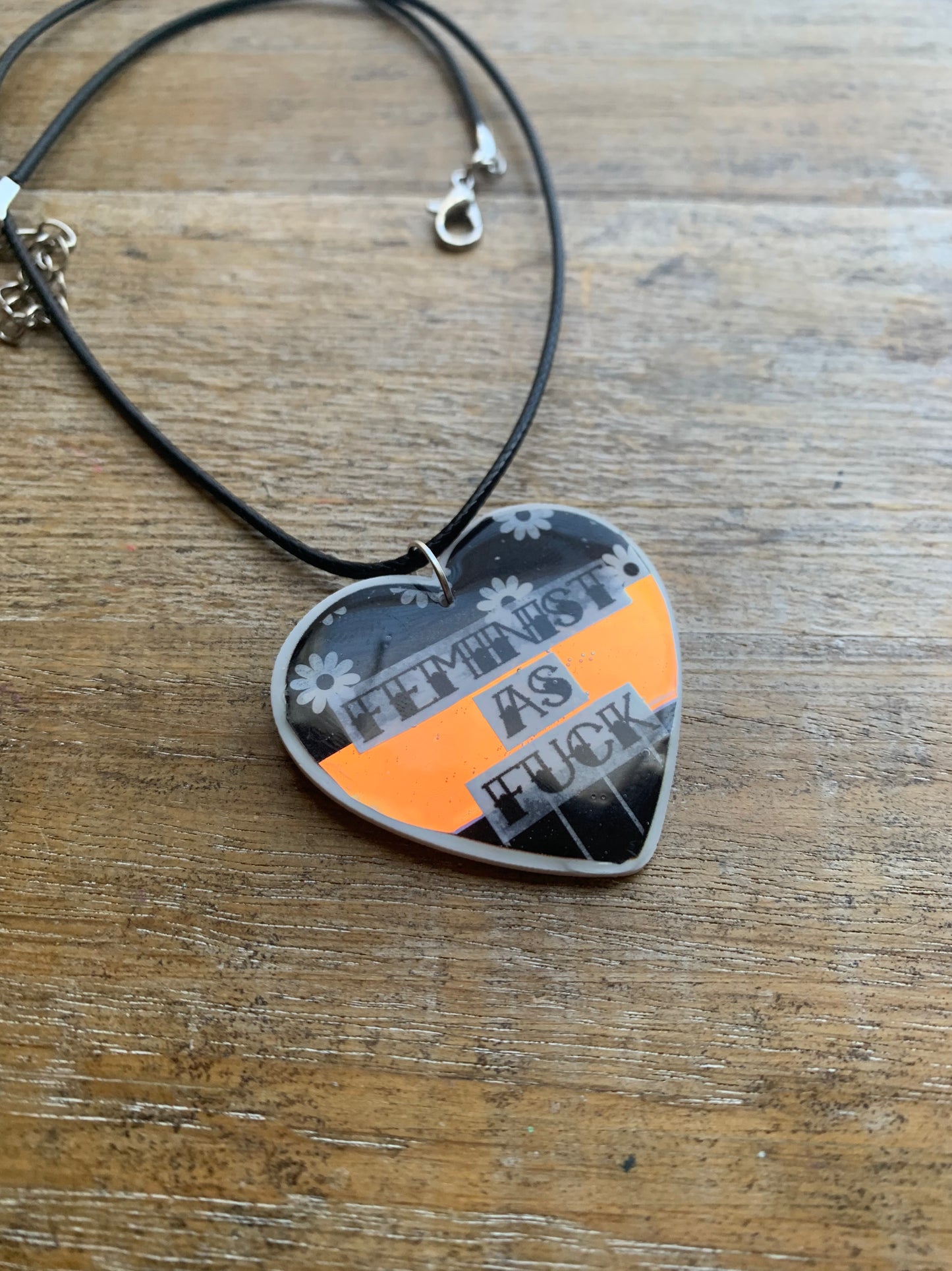 Feminist AF Heart Necklace Daisy Feminist Iridescent Corded Necklace