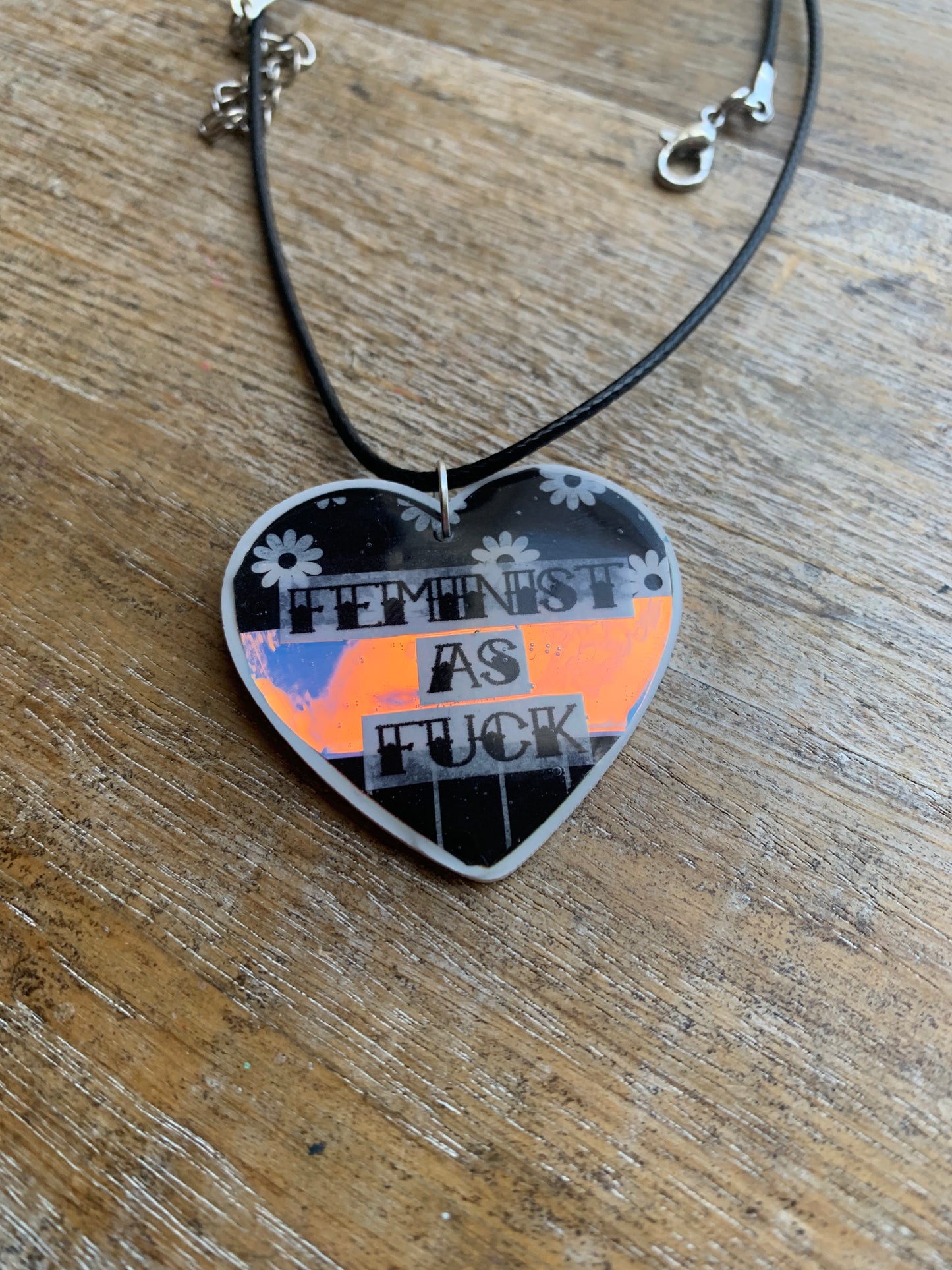 Feminist AF Heart Necklace Daisy Feminist Iridescent Corded Necklace