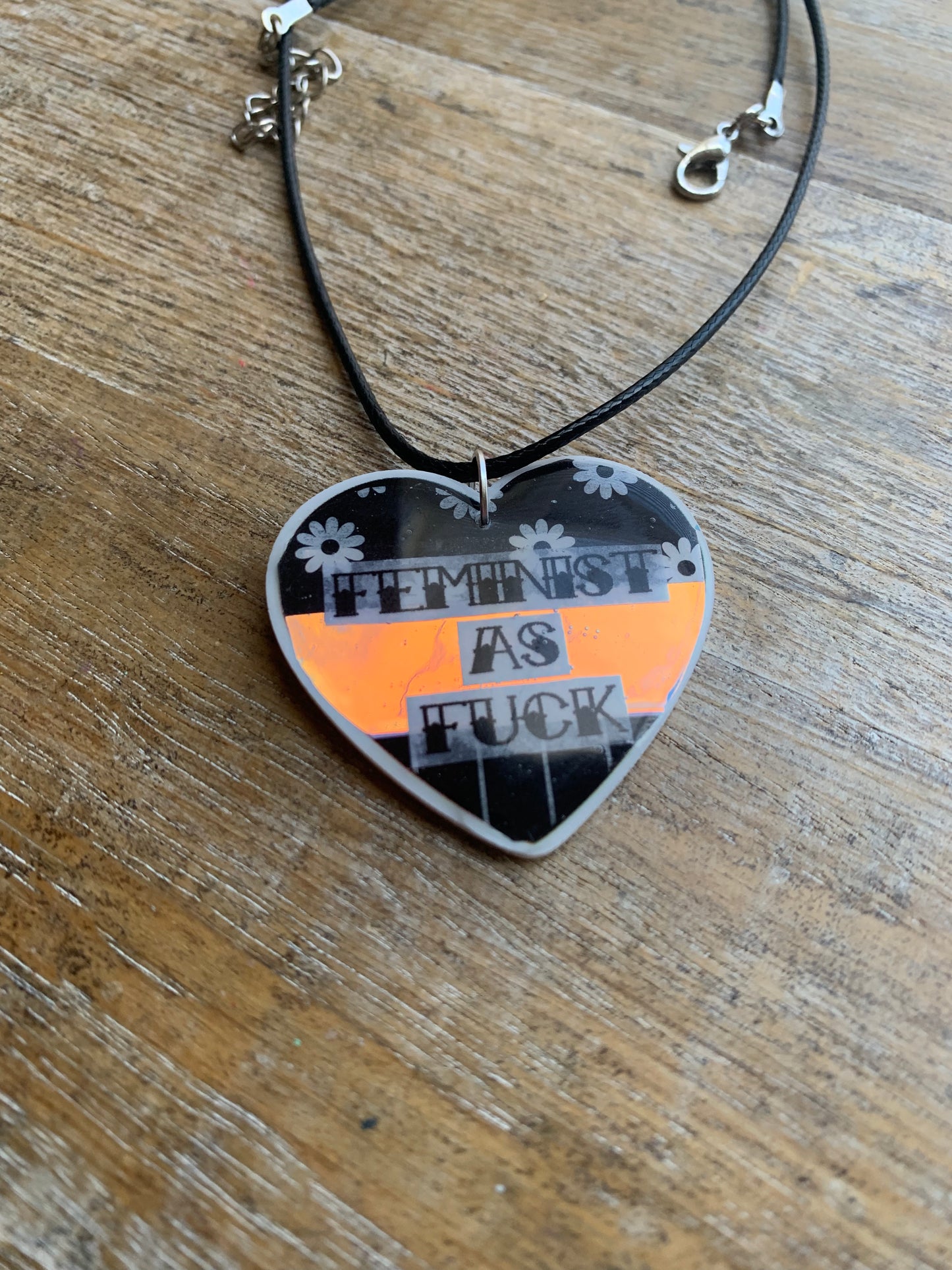 Feminist AF Heart Necklace Daisy Feminist Iridescent Corded Necklace