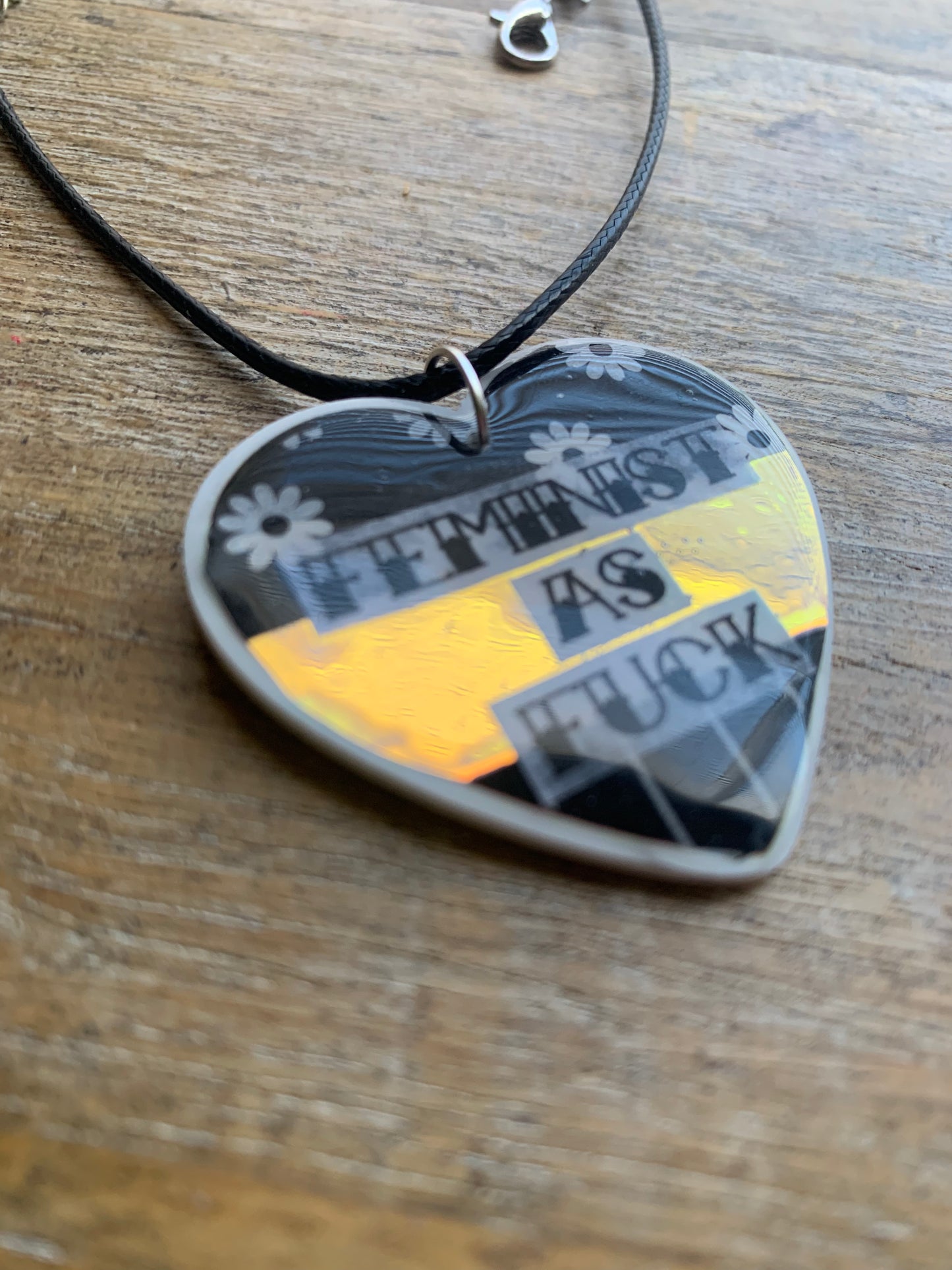 Feminist AF Heart Necklace Daisy Feminist Iridescent Corded Necklace