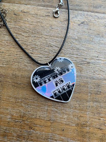 Feminist AF Heart Necklace Daisy Feminist Iridescent Corded Necklace