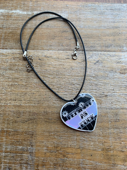 Feminist AF Heart Necklace Daisy Feminist Iridescent Corded Necklace