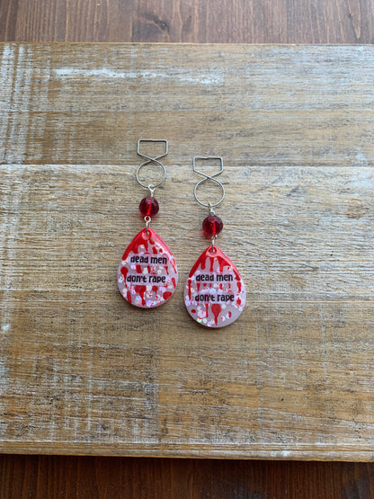 Dead Men Don’t Rape Tunnel Gauge Earrings Bloody Red Resin Clip On Earrings