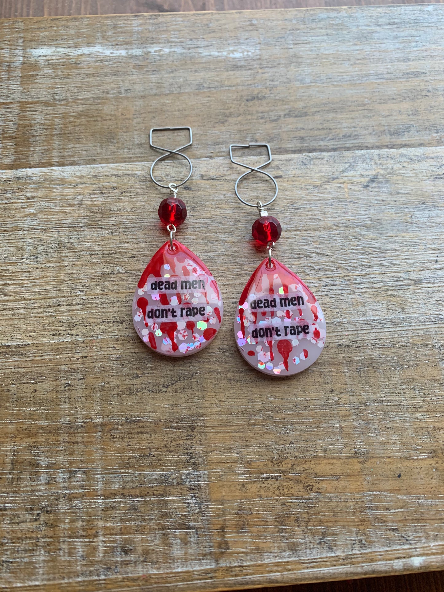 Dead Men Don’t Rape Tunnel Gauge Earrings Bloody Red Resin Clip On Earrings