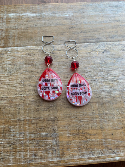 Dead Men Don’t Rape Tunnel Gauge Earrings Bloody Red Resin Clip On Earrings