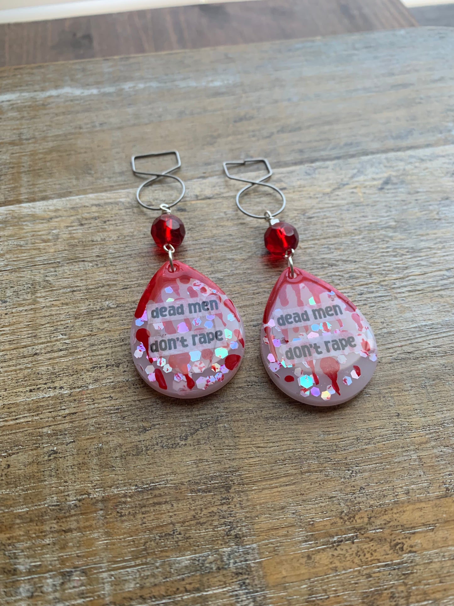 Dead Men Don’t Rape Tunnel Gauge Earrings Bloody Red Resin Clip On Earrings