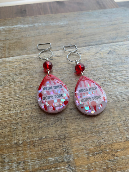 Dead Men Don’t Rape Tunnel Gauge Earrings Bloody Red Resin Clip On Earrings
