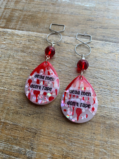 Dead Men Don’t Rape Tunnel Gauge Earrings Bloody Red Resin Clip On Earrings