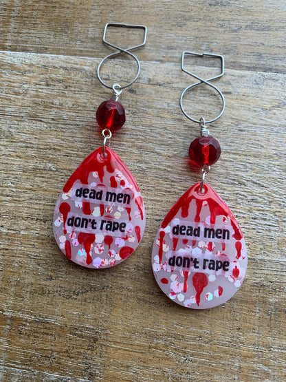 Dead Men Don’t Rape Tunnel Gauge Earrings Bloody Red Resin Clip On Earrings