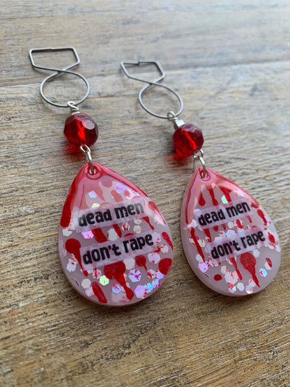 Dead Men Don’t Rape Tunnel Gauge Earrings Bloody Red Resin Clip On Earrings