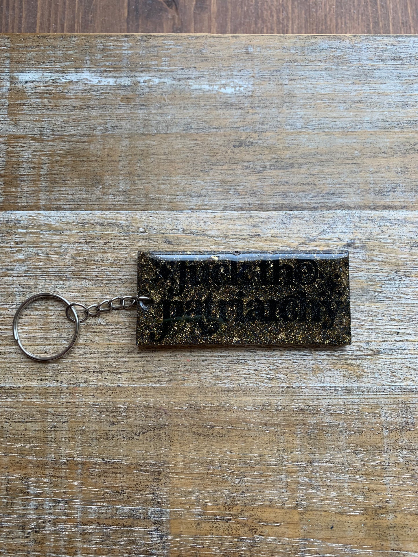 Fuck The Patriarchy Keychain Gold & Black Rectangle Keyring