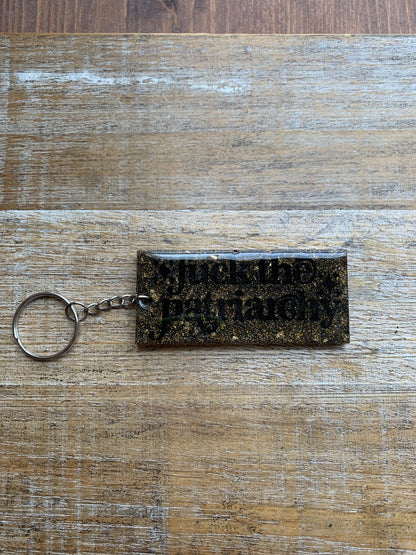 Fuck The Patriarchy Keychain Gold & Black Rectangle Keyring