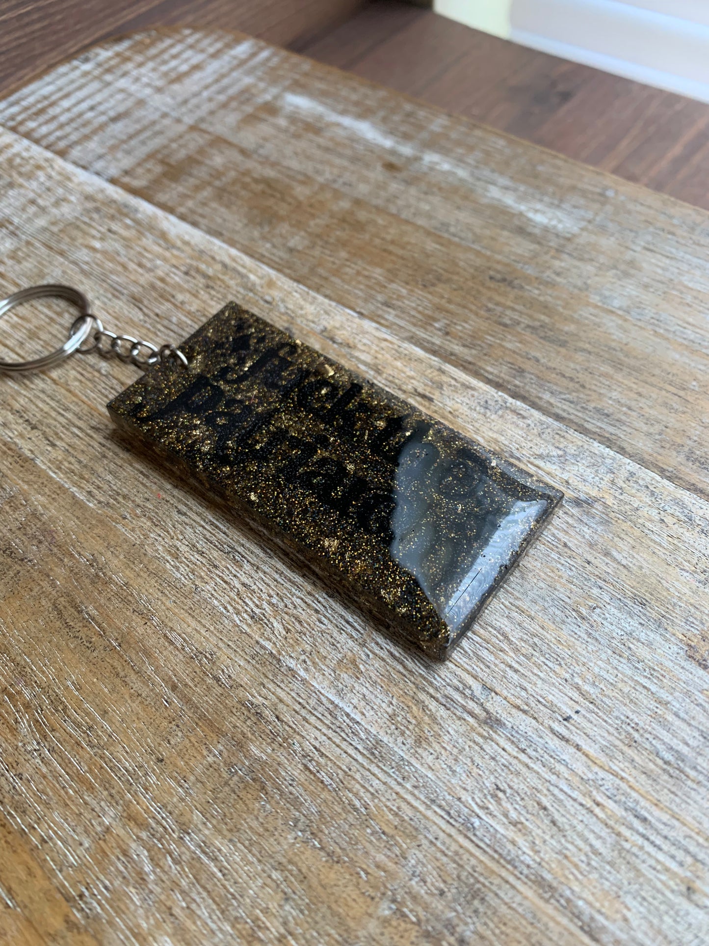 Fuck The Patriarchy Keychain Gold & Black Rectangle Keyring
