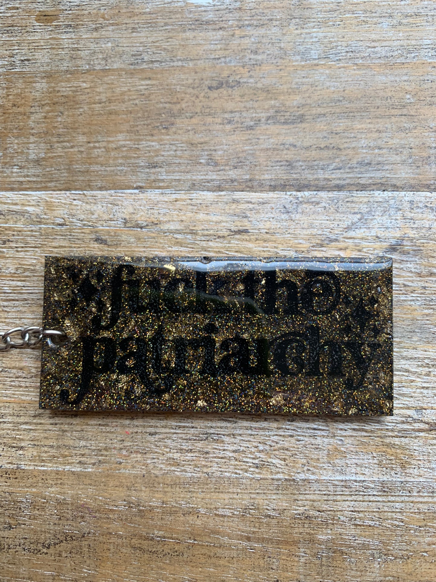 Fuck The Patriarchy Keychain Gold & Black Rectangle Keyring
