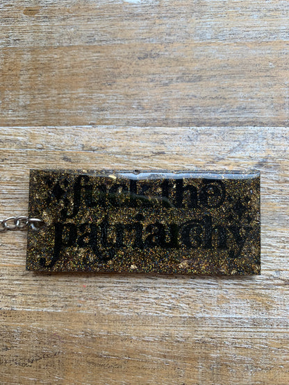 Fuck The Patriarchy Keychain Gold & Black Rectangle Keyring
