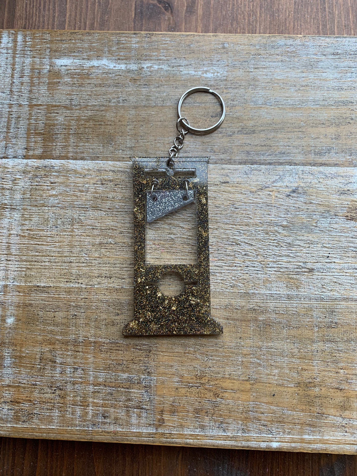 Guillotine Eat the Rich Keychain Gold & Black Keyring
