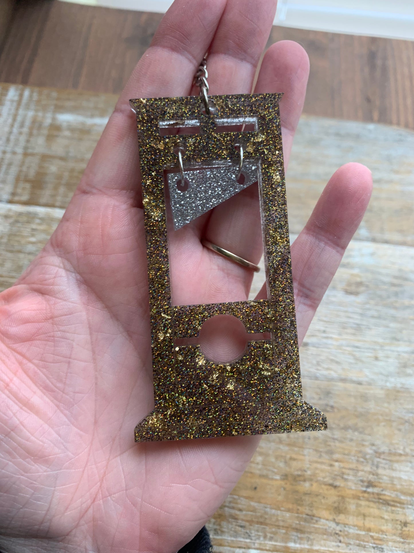 Guillotine Eat the Rich Keychain Gold & Black Keyring