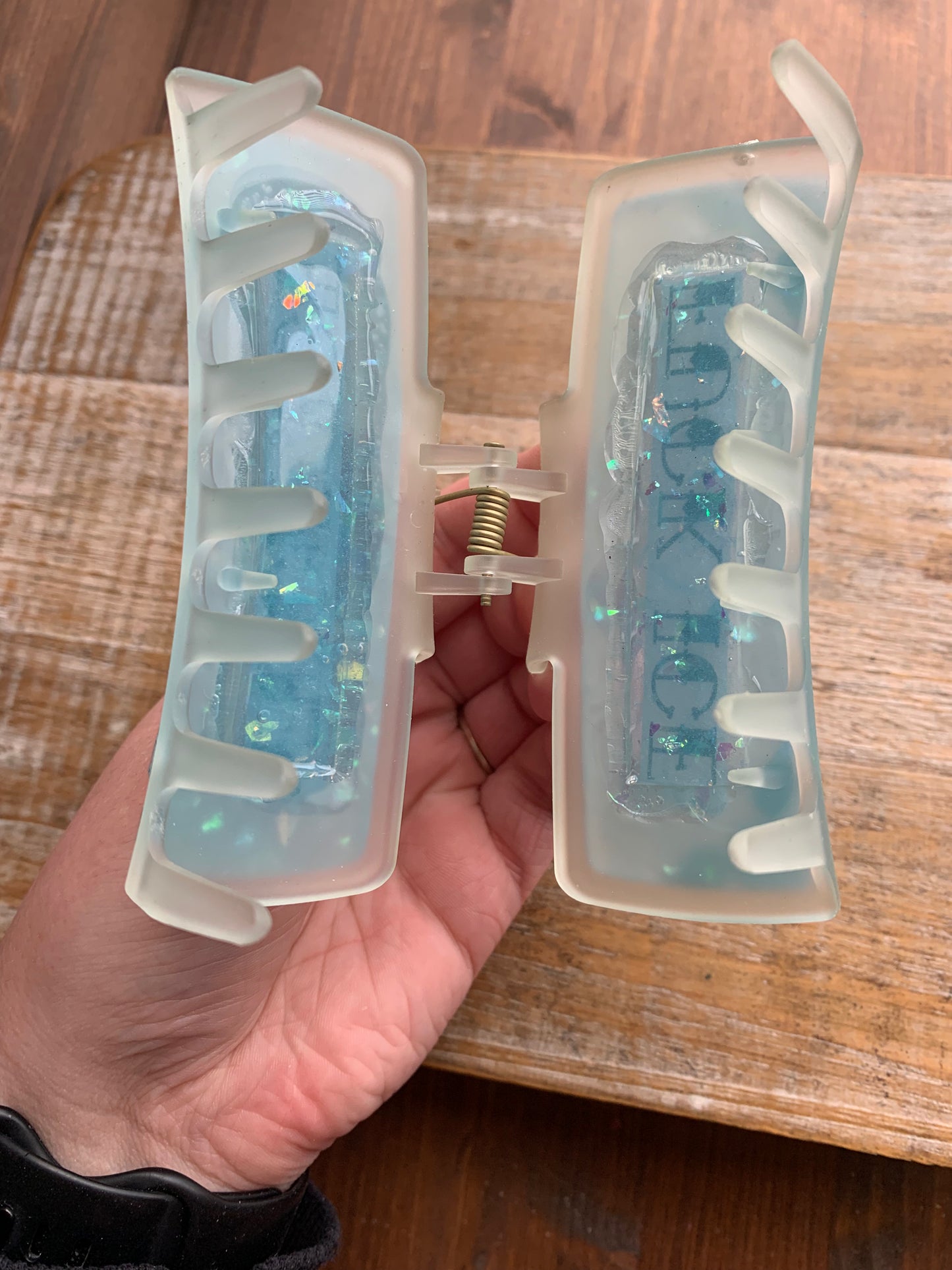 Fuck ICE Resin Large Hair Claw Rhinestone Activist Baby Blue Glitter Hair Clip Accessory