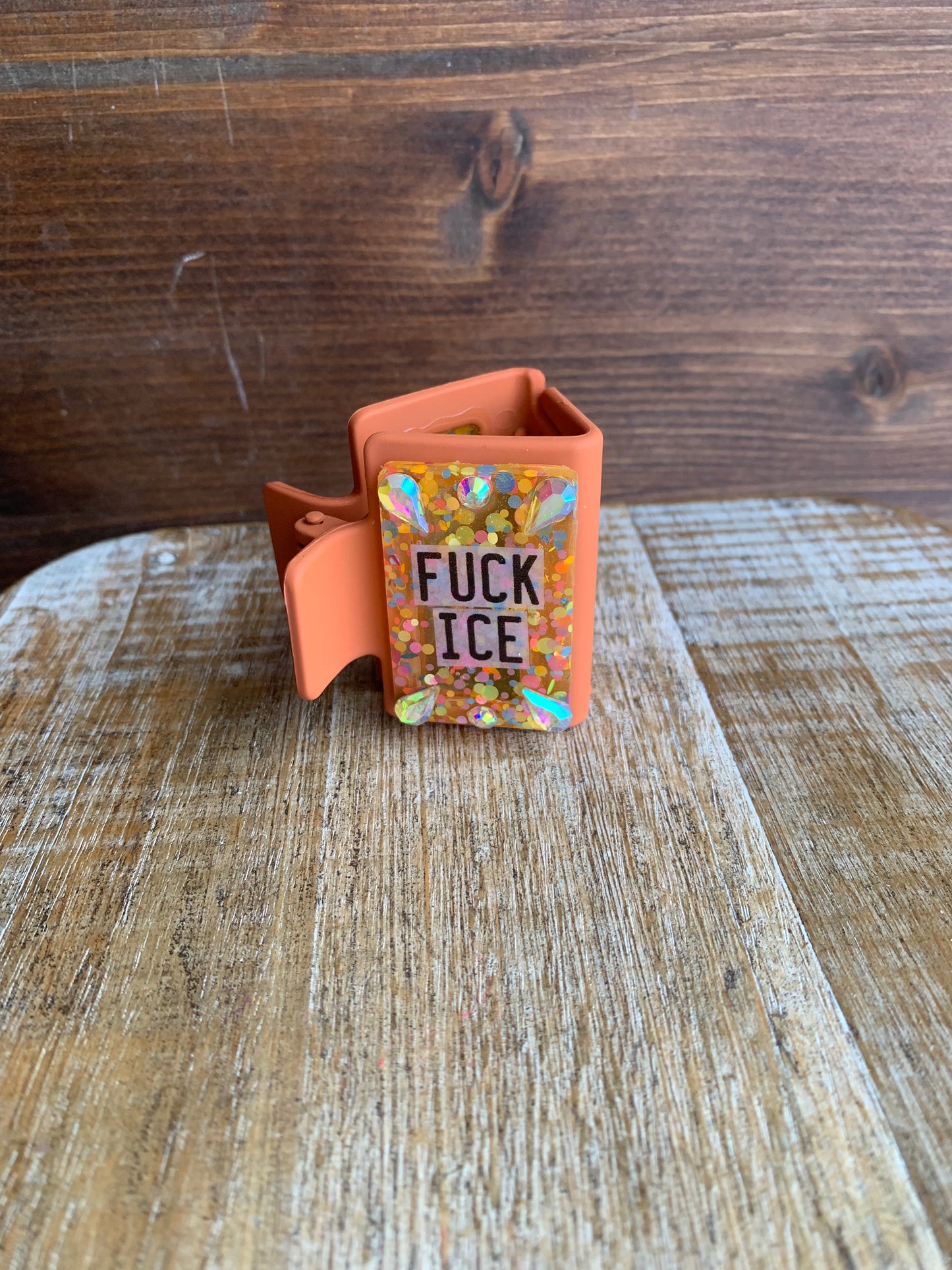 Fuck Ice Resin Small Hair Claw Anti-Ice Leftist Glitter Hair Clip Accessory