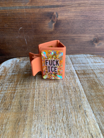 Fuck Ice Resin Small Hair Claw Anti-Ice Leftist Glitter Hair Clip Accessory