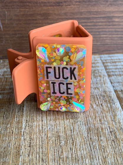 Fuck Ice Resin Small Hair Claw Anti-Ice Leftist Glitter Hair Clip Accessory