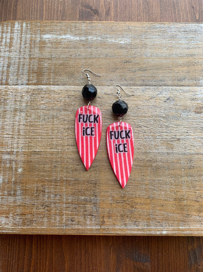 Fuck Ice Protest Activist Earrings Liberal Clip On Earrings Punk Striped Gothic Ear Hangers