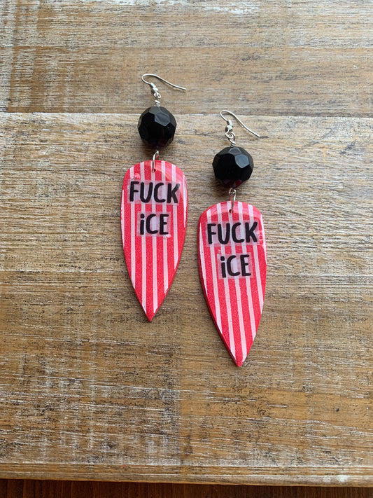 Fuck Ice Protest Activist Earrings Liberal Clip On Earrings Punk Striped Gothic Ear Hangers