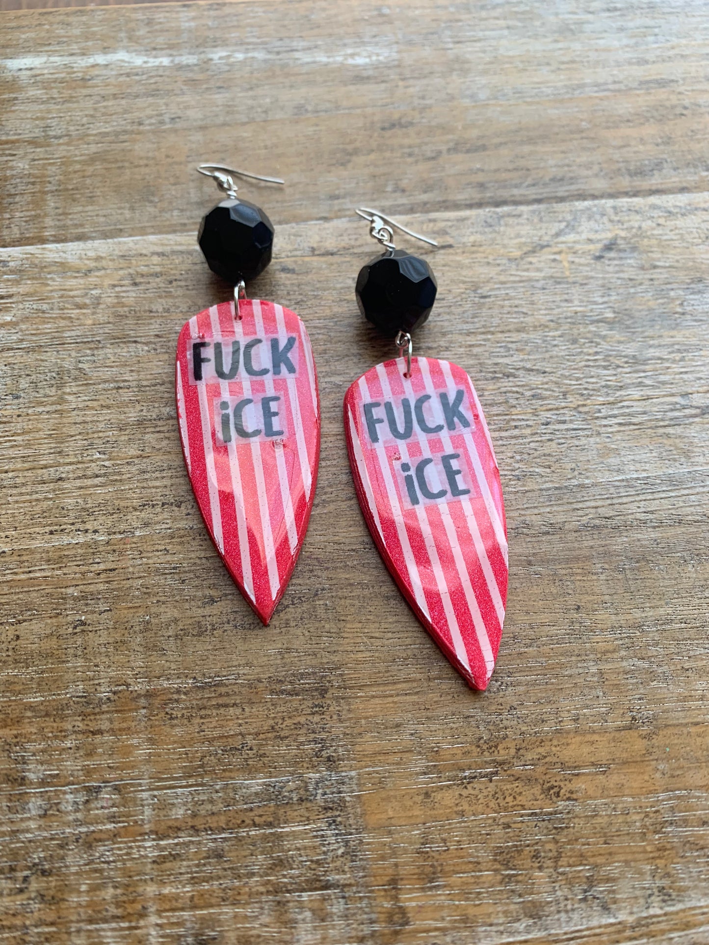 Fuck Ice Protest Activist Earrings Liberal Clip On Earrings Punk Striped Gothic Ear Hangers