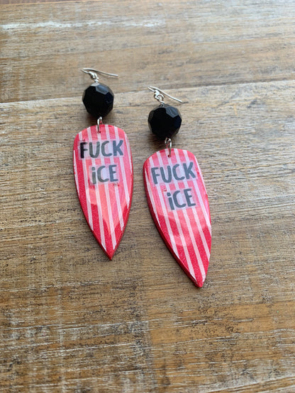 Fuck Ice Protest Activist Earrings Liberal Clip On Earrings Punk Striped Gothic Ear Hangers