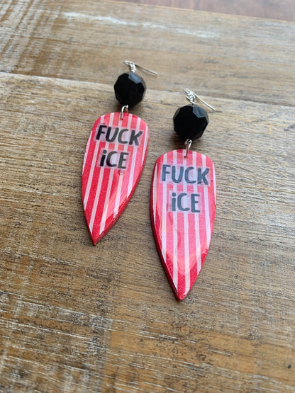 Fuck Ice Protest Activist Earrings Liberal Clip On Earrings Punk Striped Gothic Ear Hangers